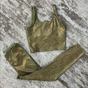 IVL Collective Snake Print Active Top and Legging Set In Oil Green